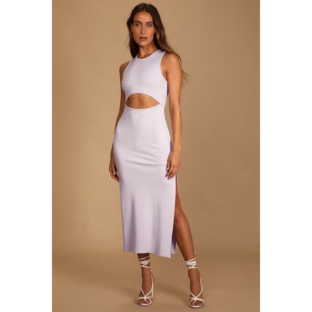 Lulus Cut To The Feeling Lavender Ribbed Cutout Bodycon Midi Dress Purple